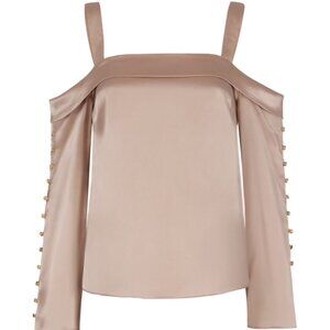 Intermix Antonia Blush Cold Shoulder Button Blouse Sz. M *MSRP: $245+tax retail